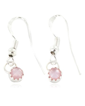 Certified Authentic Navajo .925 Sterling Silver Natural Pink Mother of Pearl Native American Dangle Earrings 27233-1