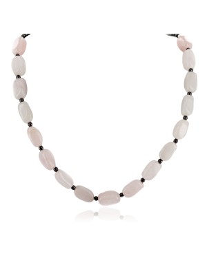 Certified Authentic Navajo .925 Sterling Silver Natural Pink Quartz Hematite Native American Necklace 25309