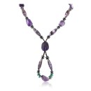 Navajo .925 Sterling Silver Natural PURPLE AGATE AMETHYST TURQUOISE AND HEMATITE Native American Necklace 16001