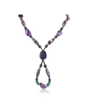 Certified Authentic Navajo .925 Sterling Silver Natural PURPLE AGATE AMETHYST TURQUOISE AND HEMATITE Native American Necklace 16001