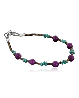 Certified Authentic Navajo .925 Sterling Silver Natural Purple Jade and Turquoise Native American Bracelet 390737943727