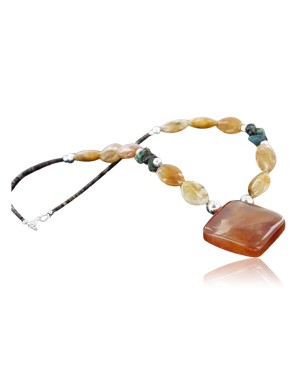 Certified Authentic Navajo .925 Sterling Silver Natural Quartz Turquoise Agate Native American Necklace 752100-27