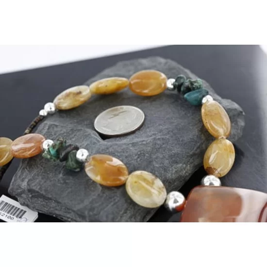 Navajo .925 Sterling Silver Natural Quartz Turquoise Agate Native American Necklace 752100-27 Navajo .925 Sterling Silver Natural Quartz Turquoise Agate Native American Necklace 752100-27