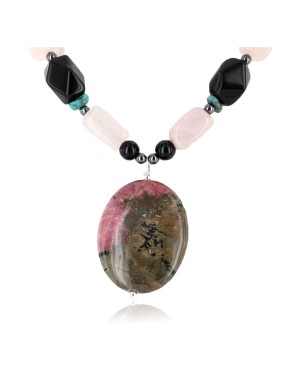 Certified Authentic Navajo .925 Sterling Silver Natural Quartz Turquoise Jasper Native American Necklace 750111-1