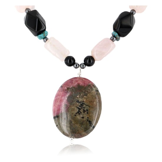 Certified Authentic Navajo .925 Sterling Silver Natural Quartz Turquoise Jasper Native American Necklace 750111-1