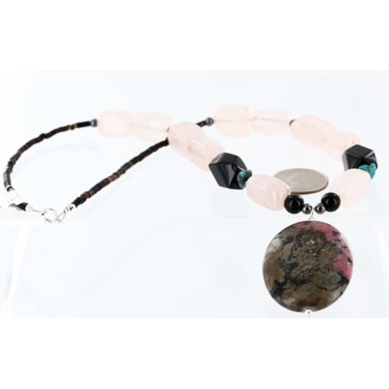 Certified Authentic Navajo .925 Sterling Silver Natural Quartz Turquoise Jasper Native American Necklace 750111-1