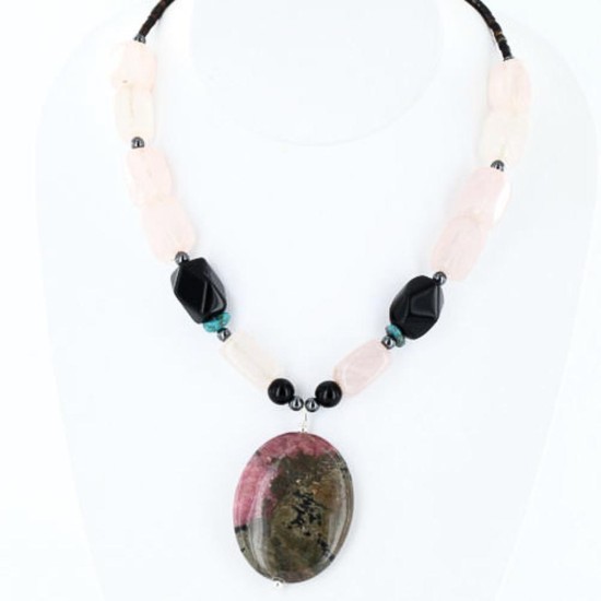 Certified Authentic Navajo .925 Sterling Silver Natural Quartz Turquoise Jasper Native American Necklace 750111-1