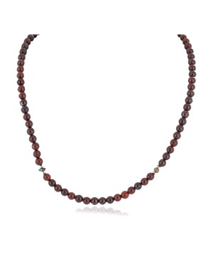 Certified Authentic Navajo .925 Sterling Silver Natural Red Jasper Chain Native American Necklace 15771-19