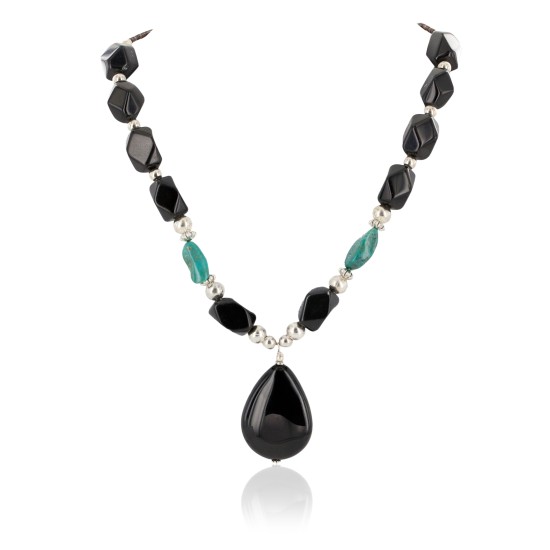 Certified Authentic Navajo .925 Sterling Silver Natural Roystone Turquoise Black Onyx Native American Necklace 15488 Certified Authentic Navajo .925 Sterling Silver Natural Roystone Turquoise Black Onyx Native American Necklace 15488