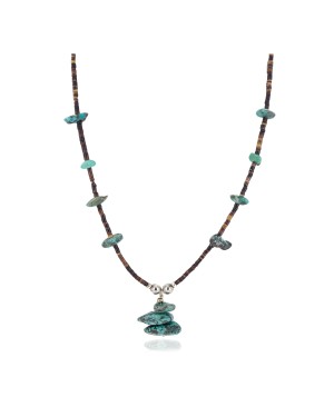 Certified Authentic Navajo .925 Sterling Silver Natural Spiderweb Turquoise Heishi Native American Necklace 15205-2