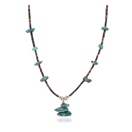 Certified Authentic Navajo .925 Sterling Silver Natural Spiderweb Turquoise Heishi Native American Necklace 15205-2