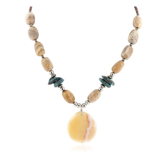 Certified Authentic Navajo .925 Sterling Silver Natural Spiderweb Turquoise Jasper Agate Native American Necklace 18108-78
