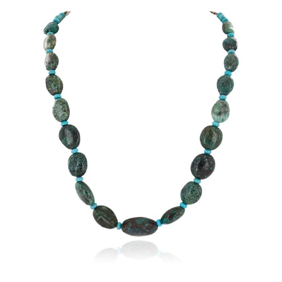 Certified Authentic Navajo .925 Sterling Silver Natural Spiderweb Turquoise Native American Necklace 15213-301