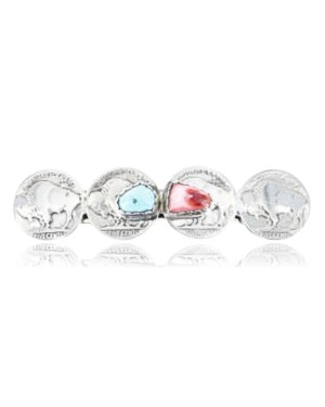Certified Authentic Navajo .925 Sterling Silver Natural Spiny Oyster and Turquoise Native American Hair Barrette Hair Clip 390820138081