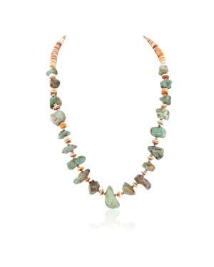 Certified Authentic Navajo .925 Sterling Silver Natural Spiny Oyster and Turquoise Native American Necklace 015917