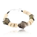 Navajo .925 Sterling Silver Natural Spiny Oyster Disk and Smoky Quartz Native American Bracelet 390756156321