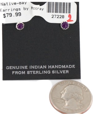 Certified Authentic Navajo .925 Sterling Silver Natural Sugilite Native American Stud Earrings  27228-2