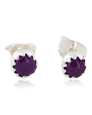 Certified Authentic Navajo .925 Sterling Silver Natural Sugilite Native American Stud Earrings  27228-2