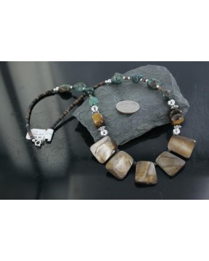 Certified Authentic Navajo .925 Sterling Silver Natural Tigers Eye and Turquoise Native American Necklace 390679736356