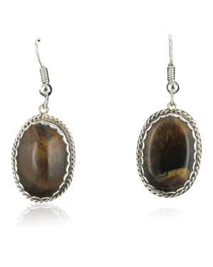 Certified Authentic Navajo .925 Sterling Silver Natural Tigers Eye Hoop Native American Earrings 370927912712