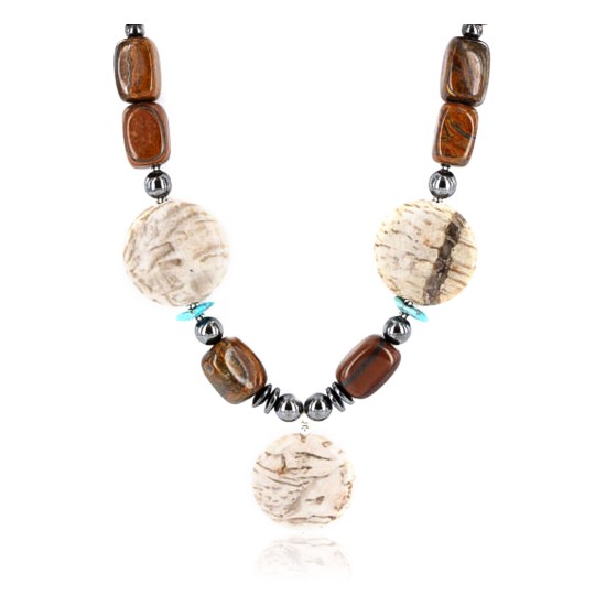 Certified Authentic Navajo .925 Sterling Silver Natural Tigers Eye Jasper Hematite Native American Necklace 15890-5
