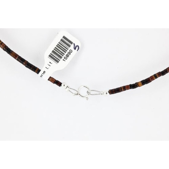 Certified Authentic Navajo .925 Sterling Silver Natural Tigers Eye Jasper Hematite Native American Necklace 15890-5