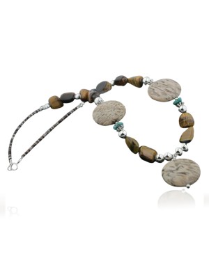 Certified Authentic Navajo .925 Sterling Silver Natural Tigers Eye Jasper Turquoise Native American Necklace 390732458105