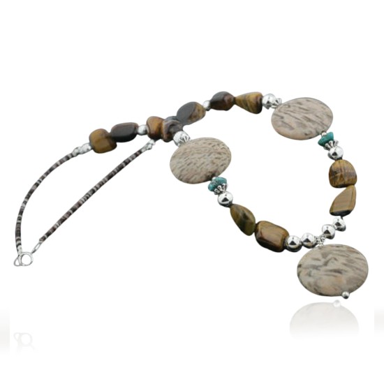 Certified Authentic Navajo .925 Sterling Silver Natural Tigers Eye Jasper Turquoise Native American Necklace 390732458105