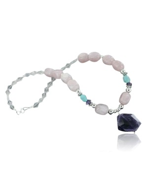 Certified Authentic Navajo .925 Sterling Silver Natural Turquoise Agate Amethyst Native American Necklace 390675692060
