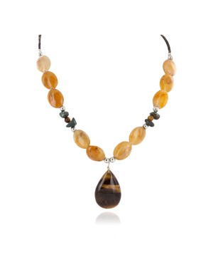 Certified Authentic Navajo .925 Sterling Silver Natural Turquoise Agate and Tigers Eye Native American Necklace 15465-26