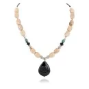 Certified Authentic Navajo .925 Sterling Silver Natural Turquoise Agate Black Onyx Native American Necklace 25289-66