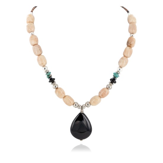 Certified Authentic Navajo .925 Sterling Silver Natural Turquoise Agate Black Onyx Native American Necklace 25289-66
