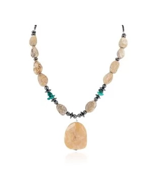 Navajo .925 Sterling Silver Natural Turquoise Agate Hematite Native American Necklace 16092-5