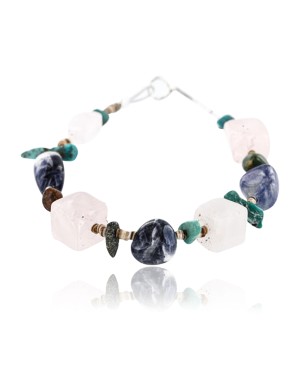 Certified Authentic Navajo .925 Sterling Silver Natural Turquoise Agate Lapis Native American Bracelet 370999958050