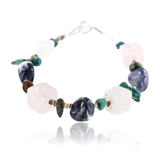 Certified Authentic Navajo .925 Sterling Silver Natural Turquoise Agate Lapis Native American Bracelet 370999958050