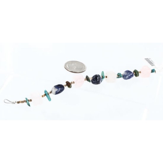 Certified Authentic Navajo .925 Sterling Silver Natural Turquoise Agate Lapis Native American Bracelet 370999958050