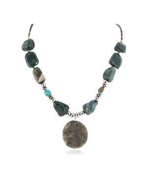 Certified Authentic Navajo .925 Sterling Silver Natural Turquoise Agate Native American Necklace 15778-213