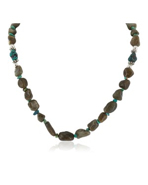 Certified Authentic Navajo .925 Sterling Silver Natural Turquoise Agate Native American Necklace 750199-7