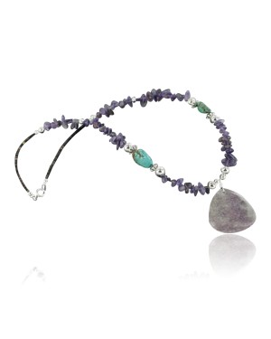 Certified Authentic Navajo .925 Sterling Silver Natural Turquoise Amethyst Agate Native American Necklace 370925639334