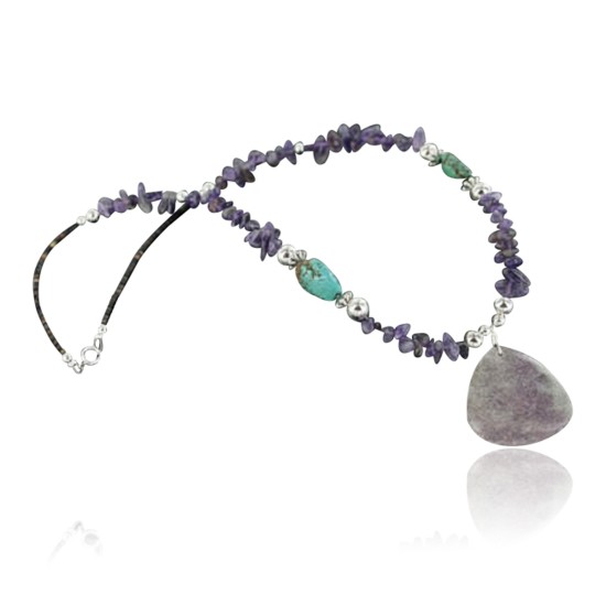 Certified Authentic Navajo .925 Sterling Silver Natural Turquoise Amethyst Agate Native American Necklace 370925639334