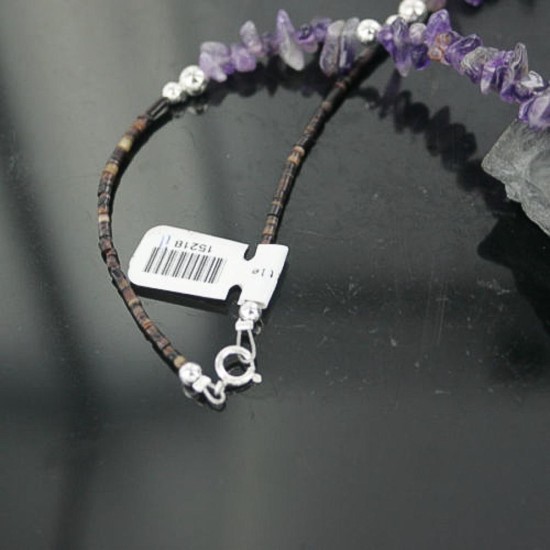 Certified Authentic Navajo .925 Sterling Silver Natural Turquoise Amethyst Agate Native American Necklace 370925639334