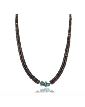 Certified Authentic Navajo .925 Sterling Silver Natural Turquoise Amethyst Graduated Heishi Native American Necklace 370840033797
