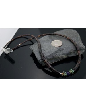 Certified Authentic Navajo .925 Sterling Silver Natural Turquoise Amethyst Graduated Heishi Native American Necklace 370840033797