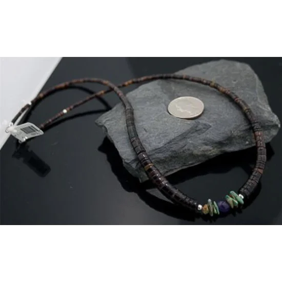 Navajo .925 Sterling Silver Natural Turquoise Amethyst Graduated Heishi Native American Necklace 370840033797 Navajo .925 Sterling Silver Natural Turquoise Amethyst Graduated Heishi Native American Necklace 370840033797