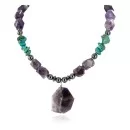 Navajo .925 Sterling Silver Natural Turquoise Amethyst Hematite Native American Necklace 34057
