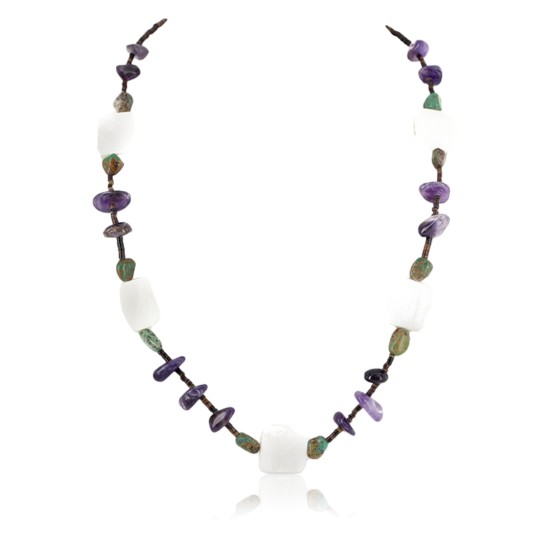 Certified Authentic Navajo .925 Sterling Silver Natural Turquoise Amethyst Mother of Pearl Native American Necklace 18189 Certified Authentic Navajo .925 Sterling Silver Natural Turquoise Amethyst Mother of Pearl Native American Necklace 18189