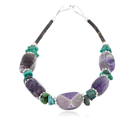Certified Authentic Navajo .925 Sterling Silver Natural Turquoise Amethyst Native American Bracelet 12891-2