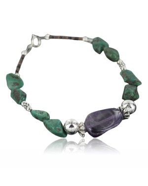 Certified Authentic Navajo .925 Sterling Silver Natural Turquoise Amethyst Native American Bracelet 370959246928
