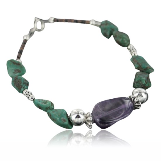 Certified Authentic Navajo .925 Sterling Silver Natural Turquoise Amethyst Native American Bracelet 370959246928