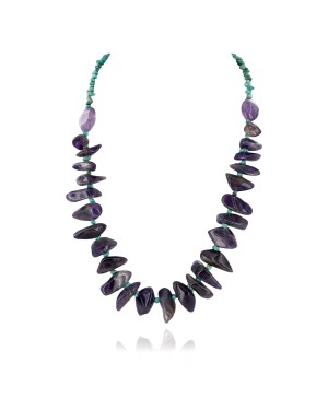 Certified Authentic Navajo .925 Sterling Silver Natural Turquoise Amethyst Native American Necklace 17070-2